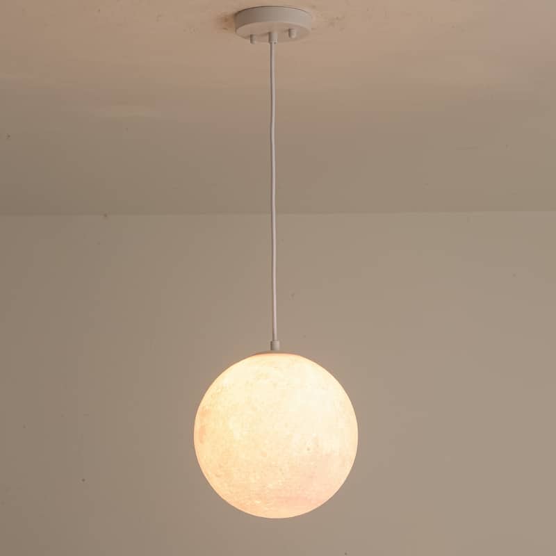 1-Light Modern 3D Printed Moon White Pendant Light for Kids' Room - 9.8 in. W x 9.8 in. H