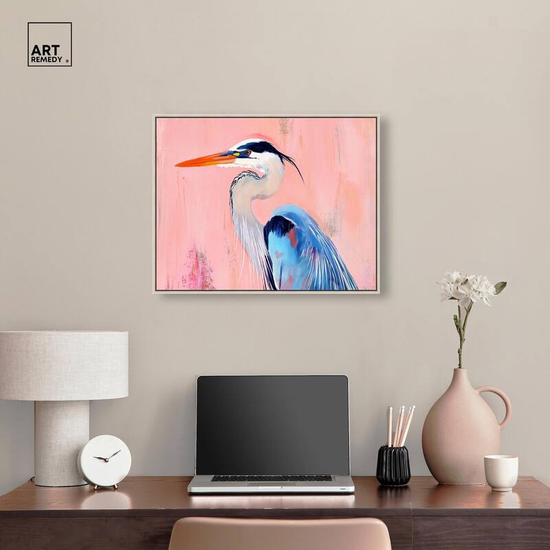 Rosy Dawn Heron Canvas by Art Remedy