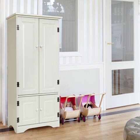 Costway Accent Storage Cabinet Adjustable Shelves Antique 2 Door Floor Cabinet White