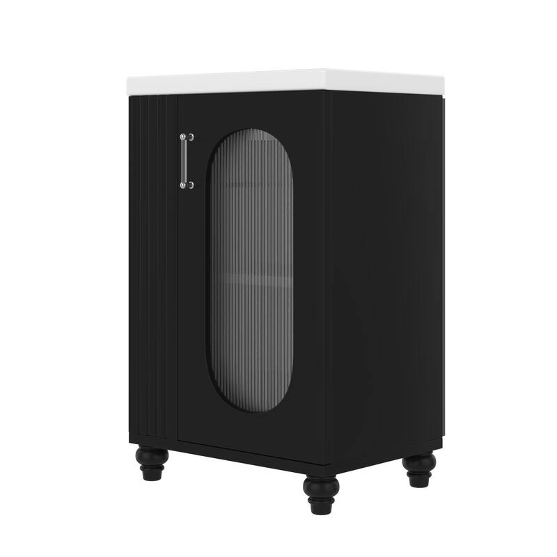 20" Bathroom Vanity with Sink, Bathroom Vanity Cabinet with Two-tier Shelf, Adjustable Shelf, Solid Wood and MDF