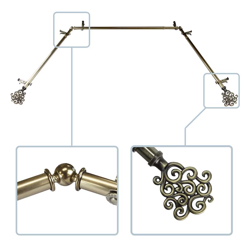 InStyleDesign Flood 13/16" Bay curtain rod 20"-36", 38"-72" - Antique Brass
