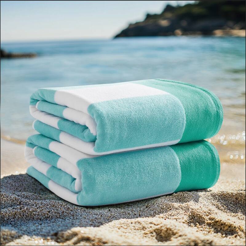 Oceanfront Resort Cabana Stripe 2 Pack Beach Towel - 36x72 - Turquoise Set