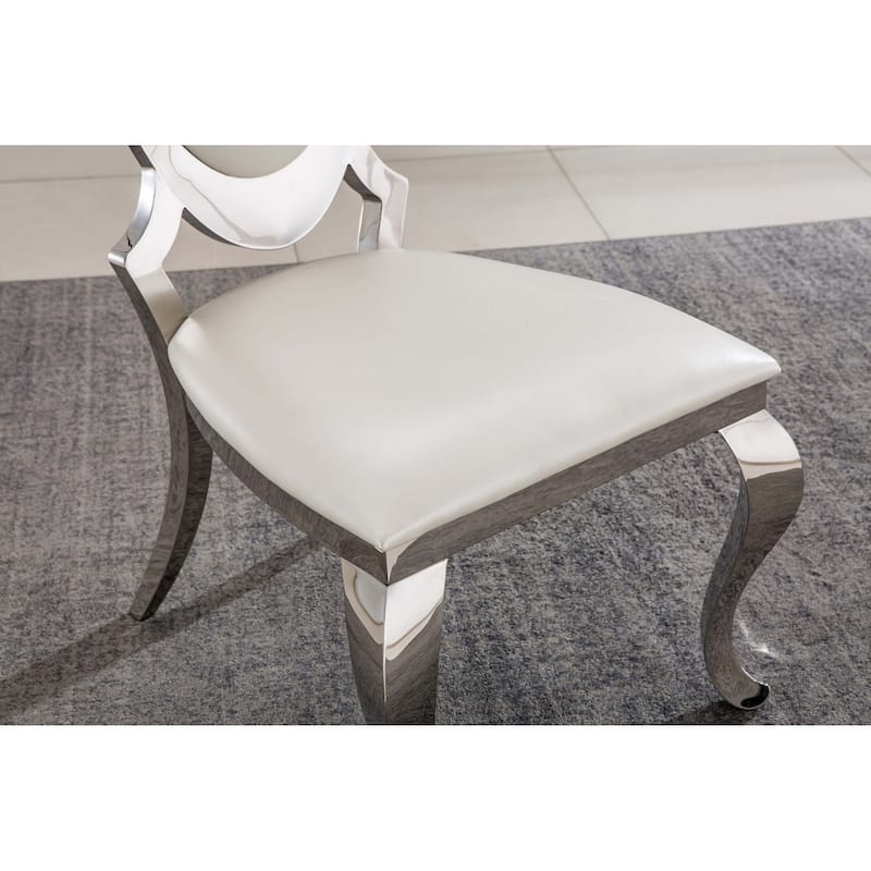 Set of 2 Leatherette Dining Chair with Oval Backrest and Steel Legs
