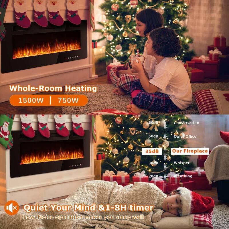 Bossin 30 to 72 inch Electric Fireplace Ultra-Thin and Silence Linear Recessed Wall Mounted Fireplace with Remote Control