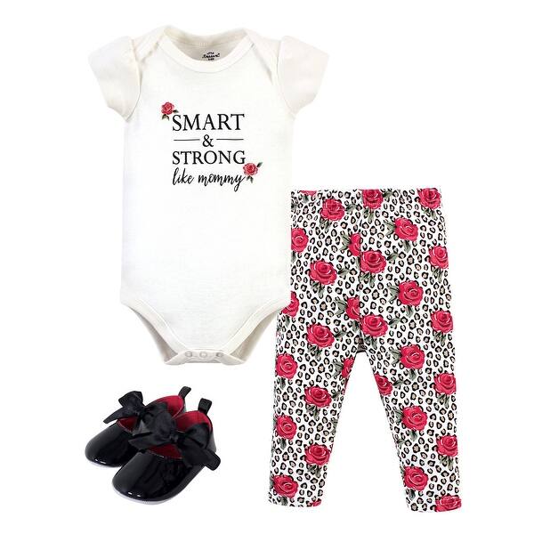 slide 1 of 1, Little Treasure Baby Girl Cotton Bodysuit, Pant and Shoe 3pc Set, Leopard Rose 3-6 Months - Leopard Rose