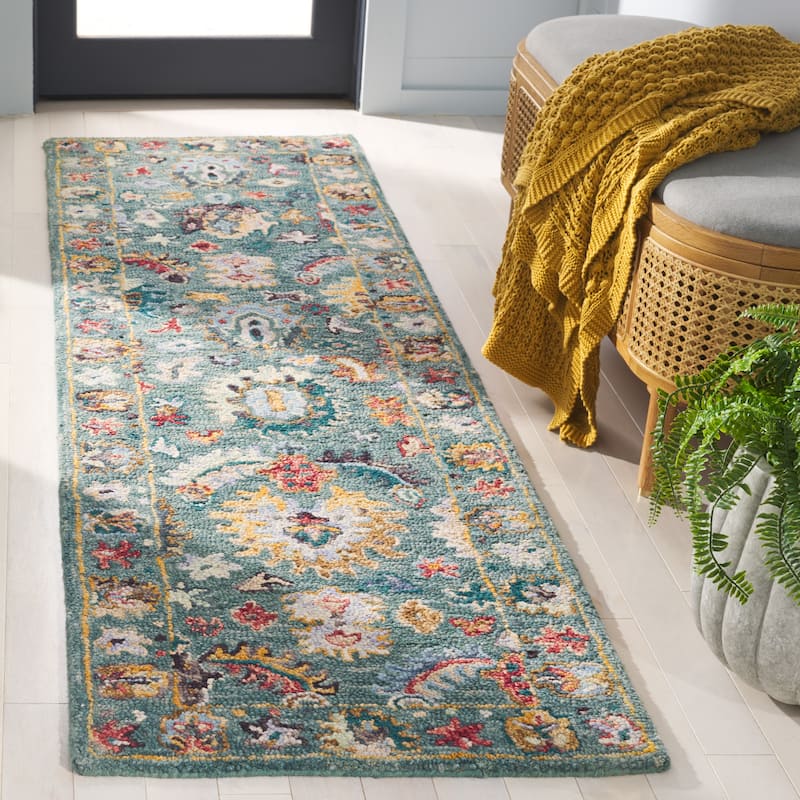 SAFAVIEH Handmade Blossom Kanya Floral Wool Rug - 2'3" x 7' Runner - Blue/Rust
