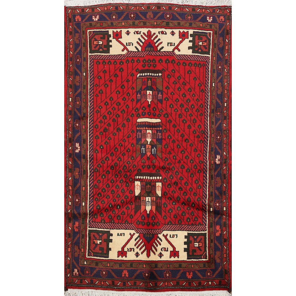 Geometric Tribal Hamedan Persian Area Rug Wool Handmade Foyer Carpet - 3'2" x 4'10"