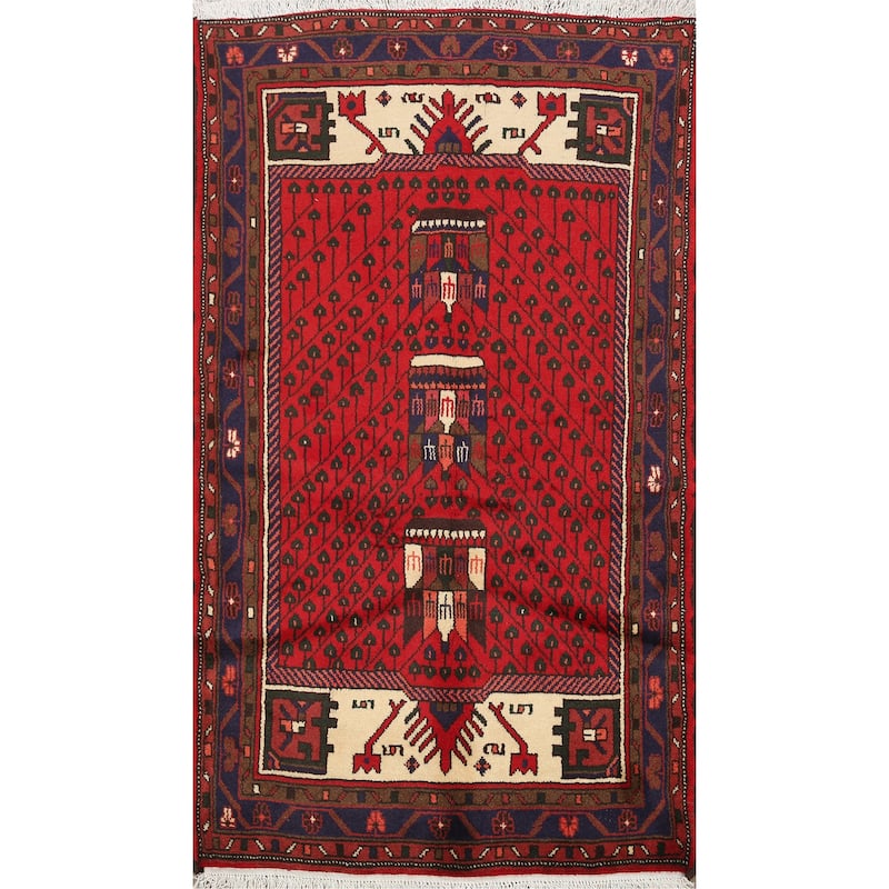 Geometric Tribal Hamedan Persian Area Rug Wool Handmade Foyer Carpet - 3'2" x 4'10"
