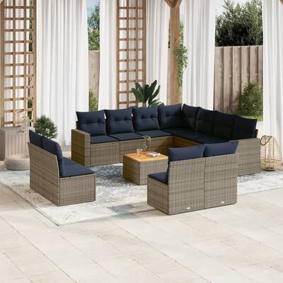 vidaXL Patio Sofa Set with Cushions Outdoor Furniture 12 Piece Poly Rattan - 25.8x 24.4x 27.2
