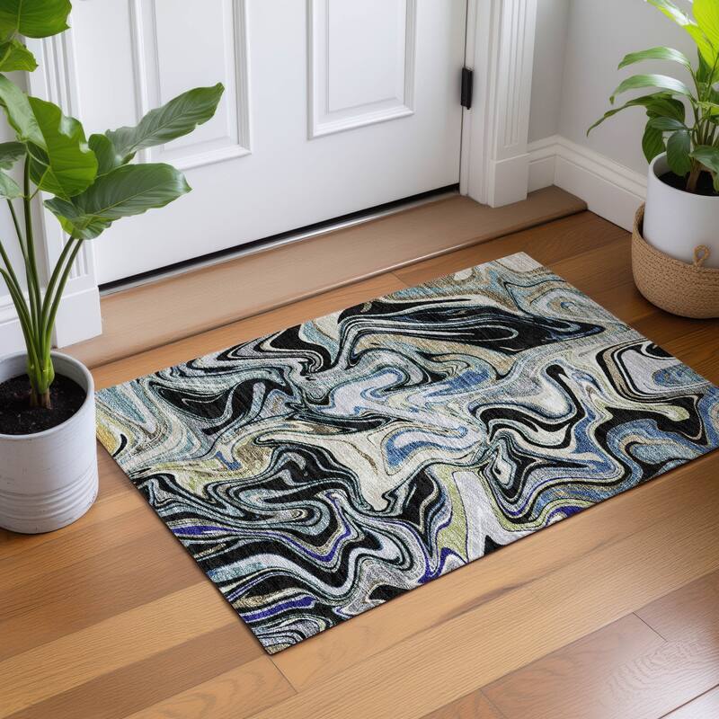 Machine Washable Indoor/ Outdoor Contemproary Fusion Chantille Rug