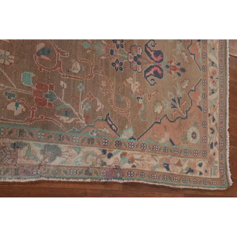Brown Mahal Persian Vintage Runner Rug Handmade Wool Carpet - 3'4" x 9'3"