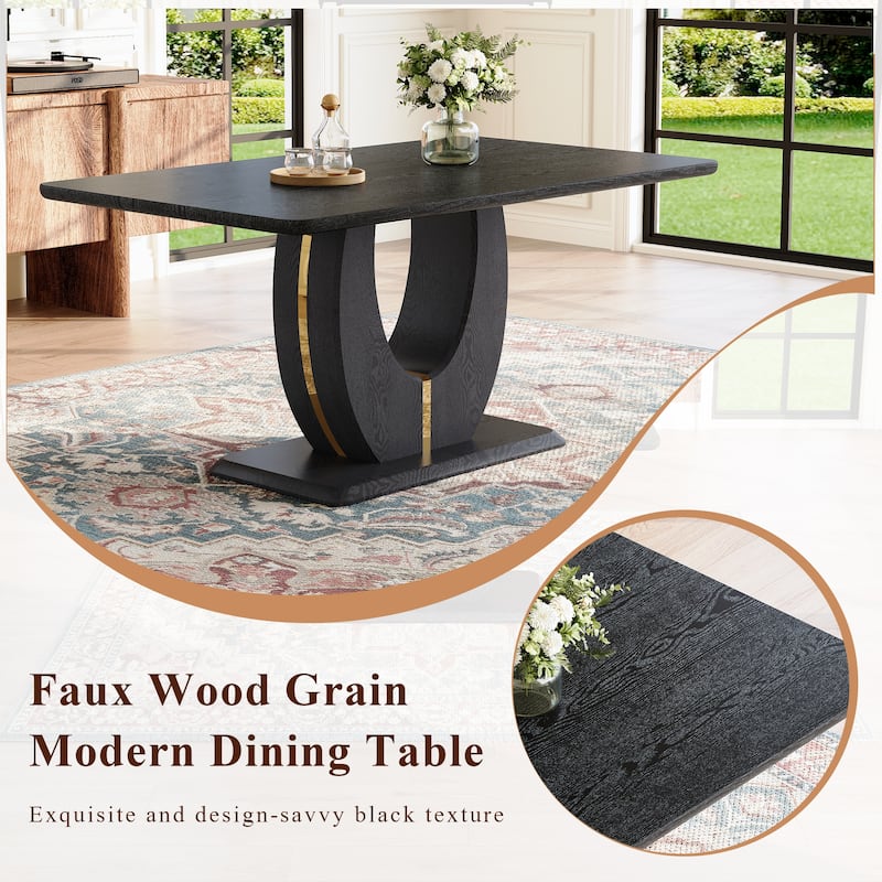 5-Piece Rectangular Dining Table Set, 63-inch Wooden Dining Table with 4 Upholstered Chairs, Stylish Dining Room Table Set for 4