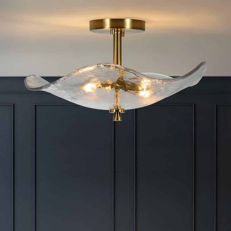 16.5" Glass Semi Flush Mount Ceiling Light Fixture, 2-Lights Close to Ceiling Light, Modern Ceiling Light Fixture - Gold