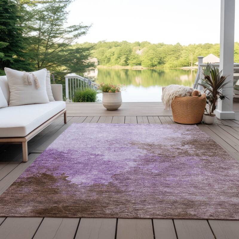 Machine Washable Indoor/ Outdoor Abstract Modern Chantille Rug