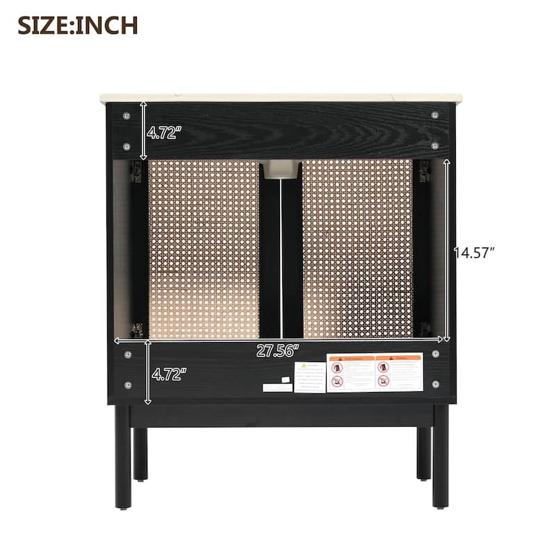 30" Bathroom Vanity with Handmade Rattan Doors - Natural Materials & Soft-Close Mechanisms