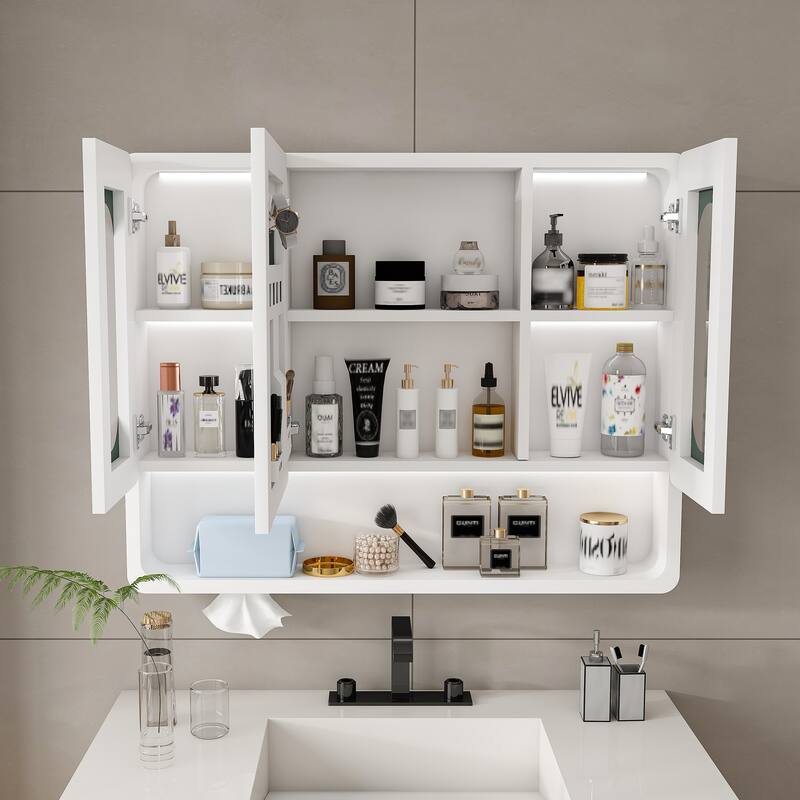 Wall Mounted Bathroom Mirror Cabinet with LED Lights, Anti-Fog & Explosion-Proof, Touch Control Medicine Cabinet