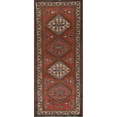 Red Ardebil Persian Vintage Runner Rug Handmade Hallway Wool Carpet - 3'3"x 9'3"