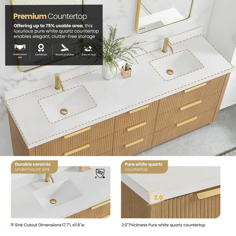 Santarem Double Vanity with Pure White Quartz Stone Top without Mirror