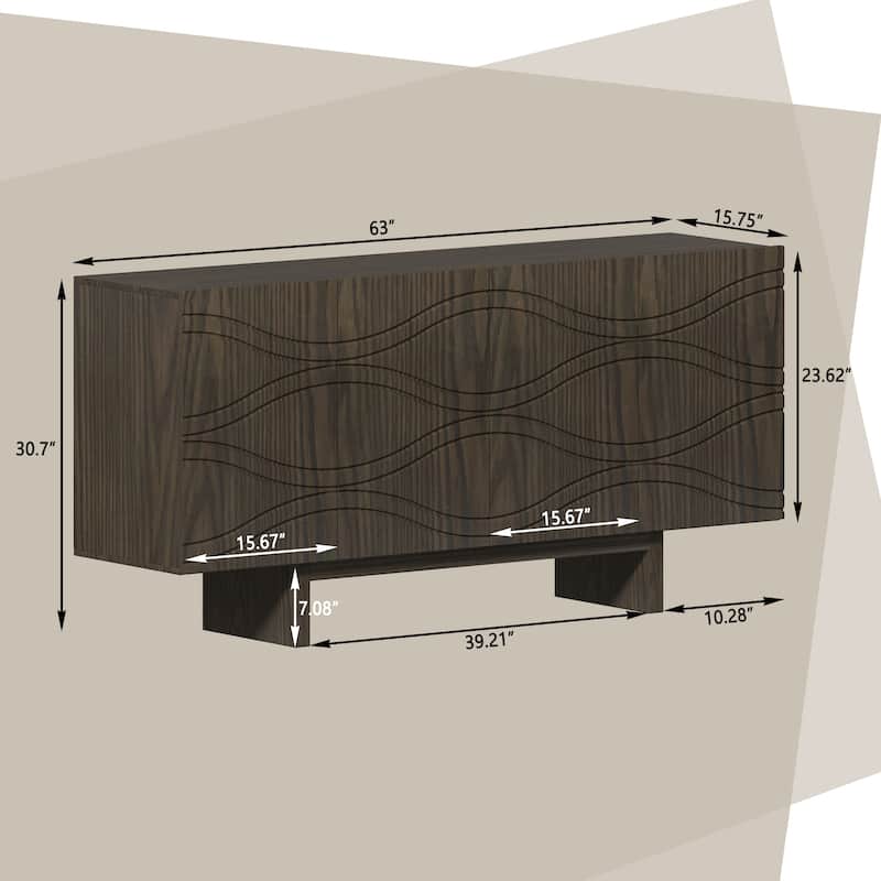 Clihome Mid-century Wood 4-Door Storage Buffet Sideboard