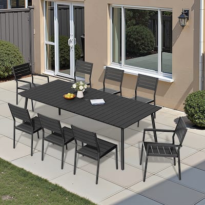 Pellebant 7/9PC Outdoor Rectangle Aluminum Dining Table with Stackable Chairs