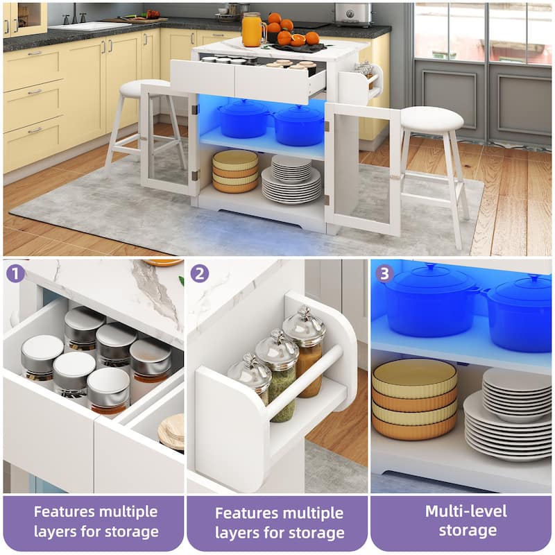 Rolling Kitchen island with Seating and Drop Leaf