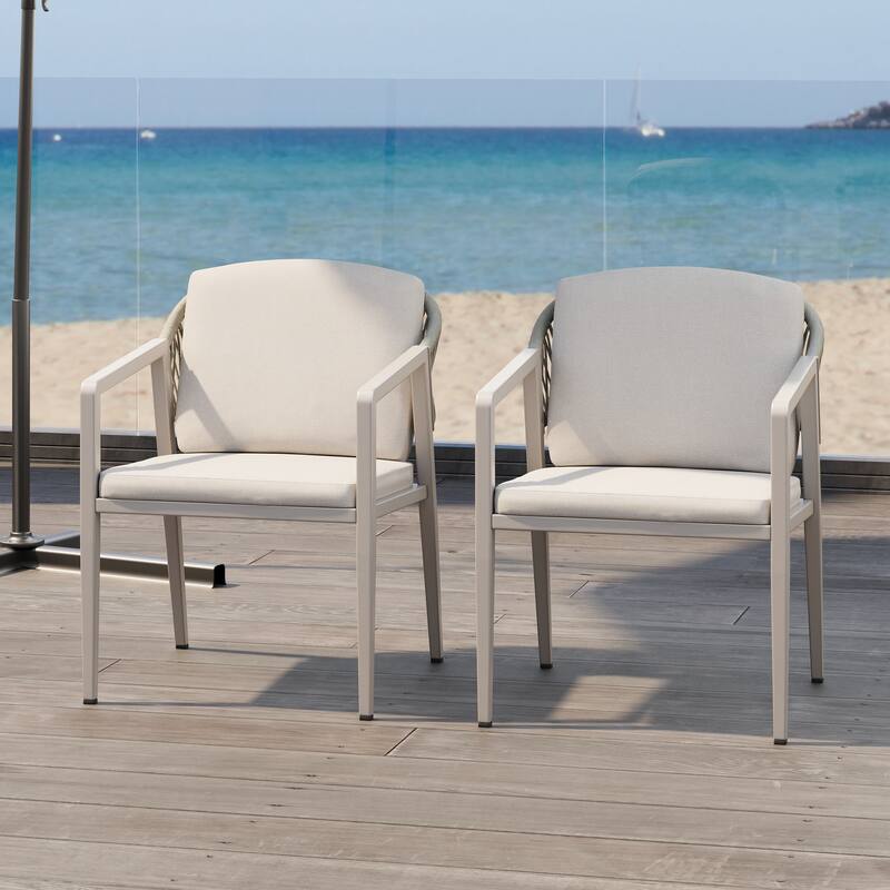 Oaklen All Weather Outdoor Patio Dining Chairs with Cushions (Set of 2) by Christopher Knight Home