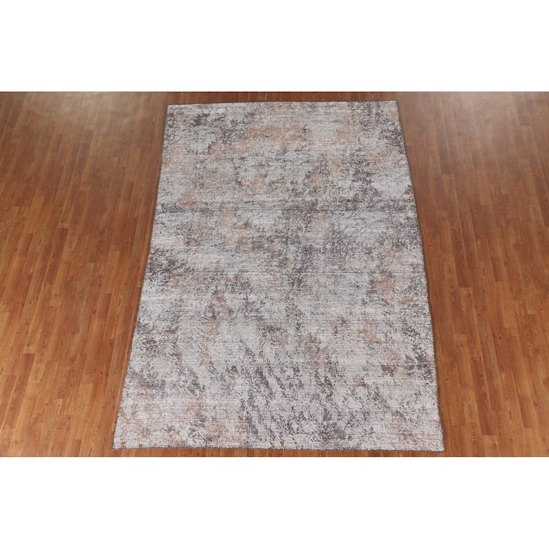 Beige Modern Abstract Area Rug Hand-Knotted Wool Carpet - 6'5"x 9'6"