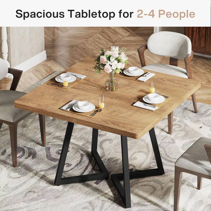 31.5 Inches Industrial Square Dinner Table with Metal Base