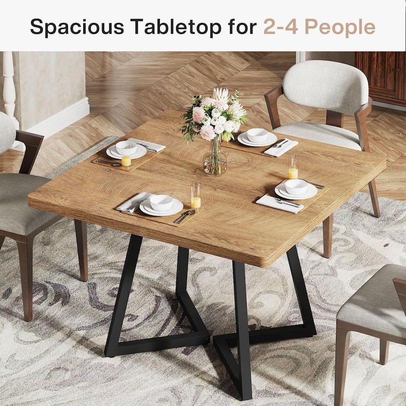 Small Dining Table for 4, 31.5 Inches Industrial Dinner Table with Metal Base