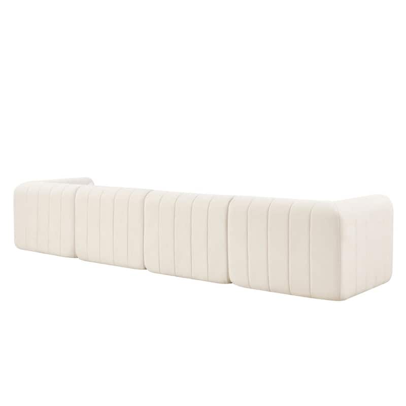 145.5" 4 Pieces Modular Full-Compressed Polyester Upholstered Sectional Sofa