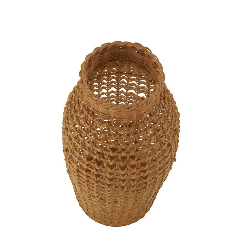 Brown Rattan Handmade Woven Vase with Open Framed Grid Design