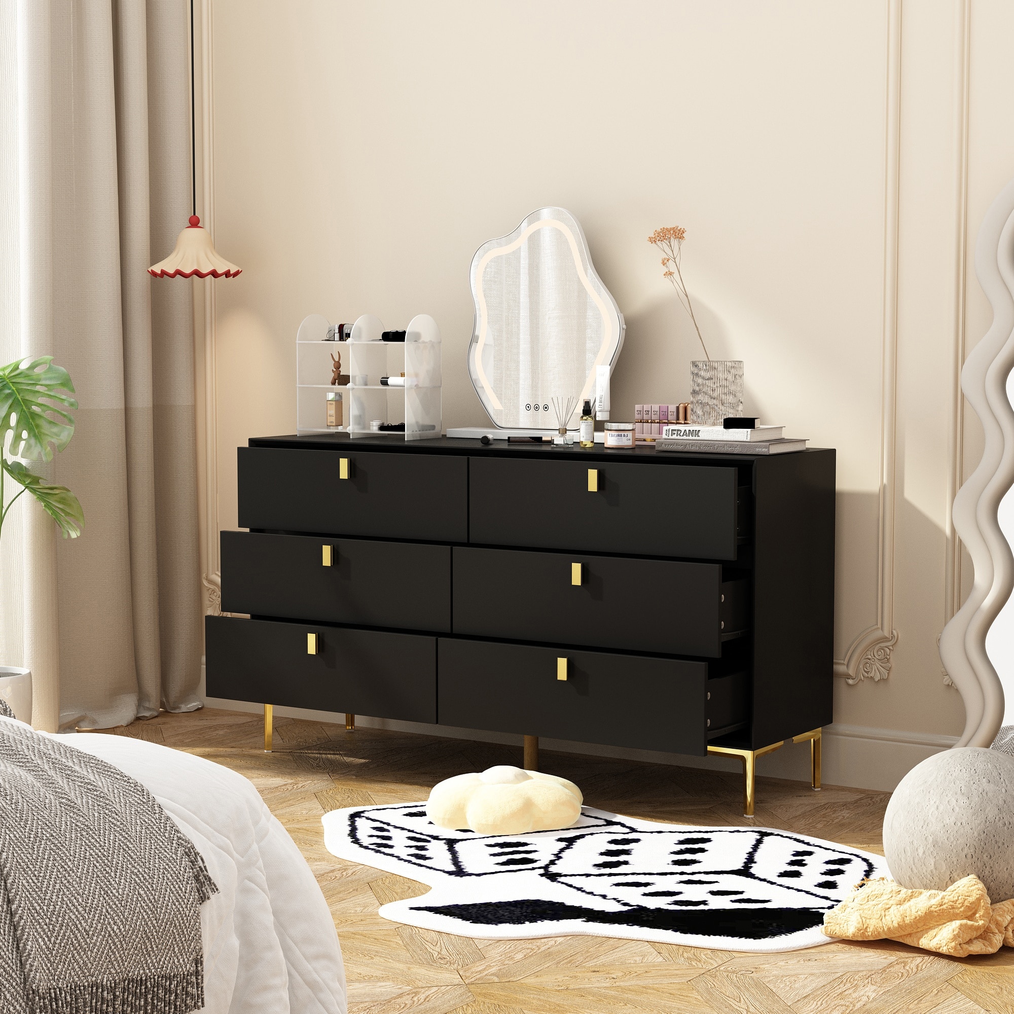 Dresser 6 Drawer Wood Dresser for Bedroom with Storage Modern Gold -  Overstock - 36937334