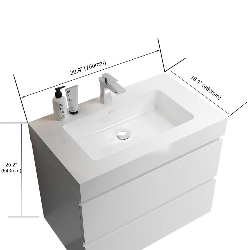 30" White Bathroom Vanity with Sink, Large Storage Wall Mounted Floating Bathroom Vanity for Modern Bathroom
