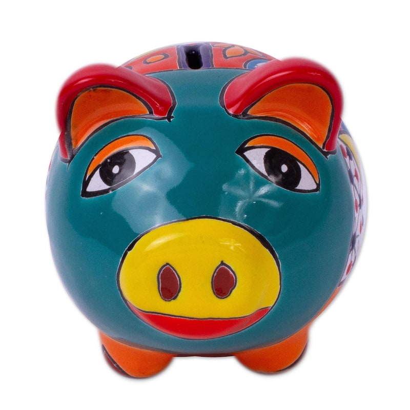 Novica Handmade Flower Piggy Ceramic Decorative Accent - Multi