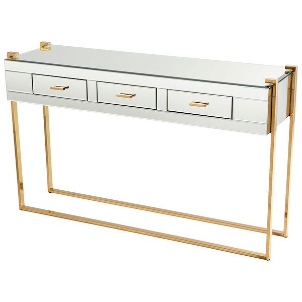 Cyan Design 08728 St Clair 53" Long Glass Top Iron and Wood Console Table - Aged Brass