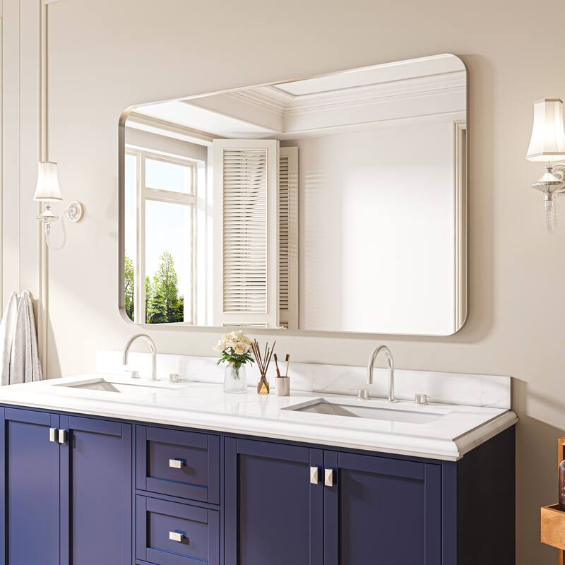 Organnice Rectangular Aluminum Frame Vanity Bathroom Mirror with Clear Glass