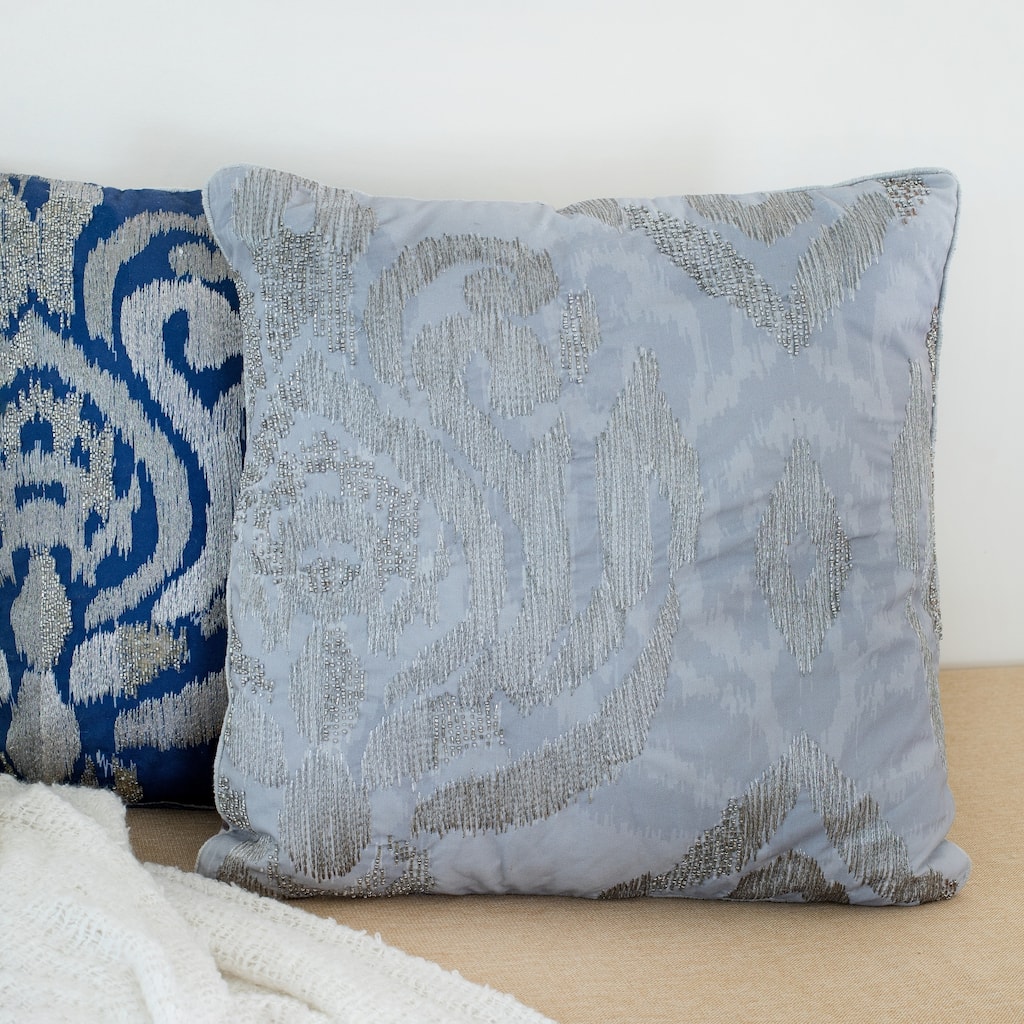 Handwoven Ikat Square Polyester Throw Pillow Cover - 20" - Gray and Silver