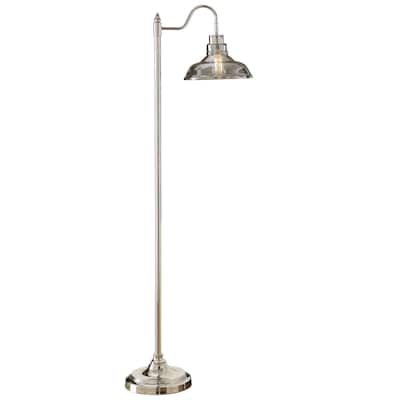 62 Inch Floor Lamp, Classic Style Dome Glass Shade, Silver Metal Base