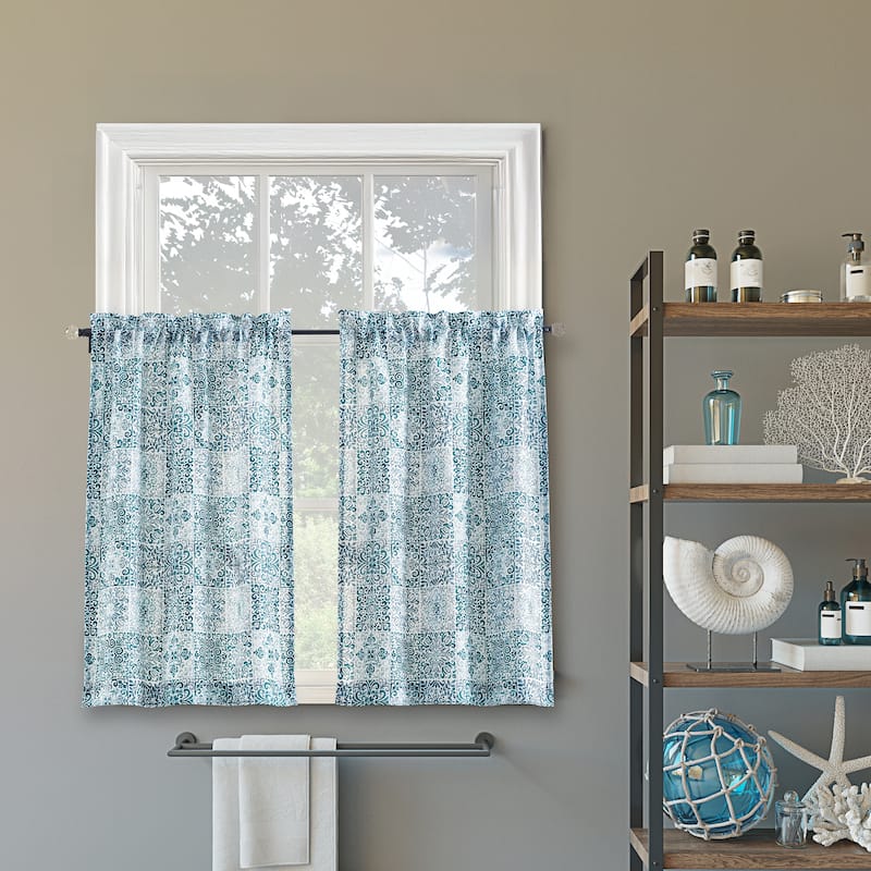 No. 918 Genoa 2-pack Mosaic Semi-Sheer Rod Pocket 2-Piece Kitchen Curtain Tier Pair