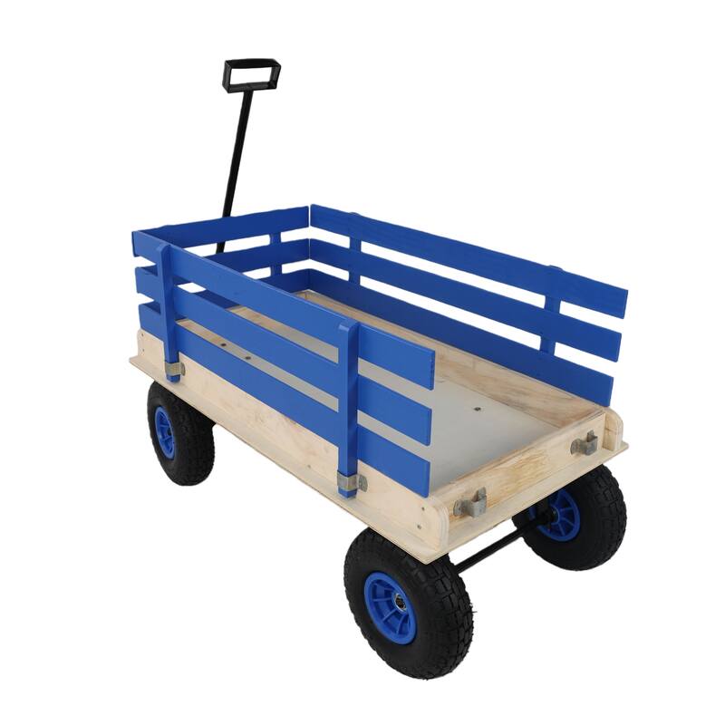Fresh blue wooden household trolley for children's toy transportation/garden tool cart/outdoor portable trolley