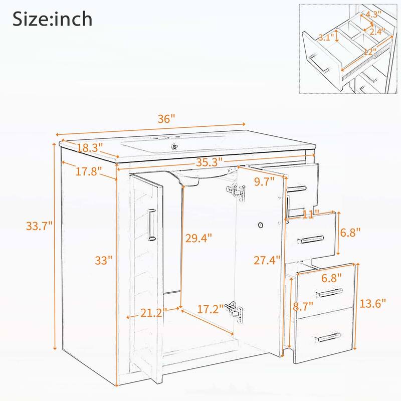Freestanding Vanity Set with 3 Drawers& Soft Closing Doors