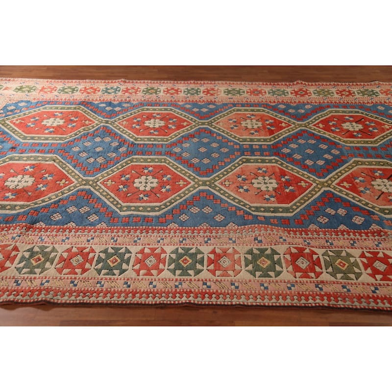 Blue Geometric Anatolian Turkish Area Rug Handmade Wool Carpet - 8'2"x 12'3"
