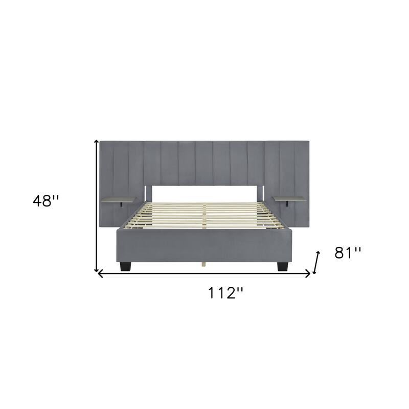 HomeRoots Gray Tufted Velvet Upholstered Queen Bed Frame