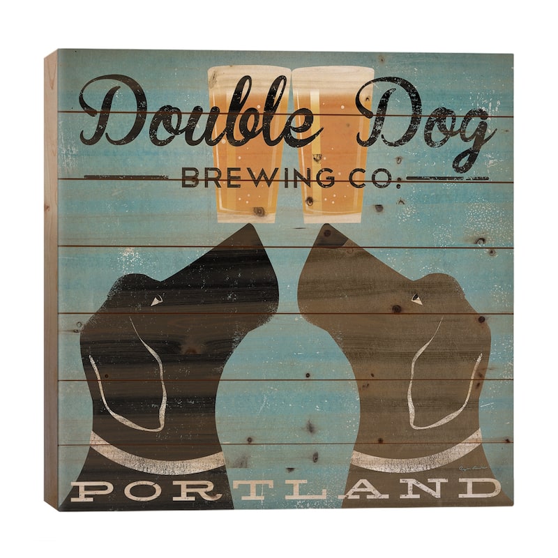Double Dog Brewing Co. Print On Wood by Ryan Fowler - Multi-Color - 26x26x1.5