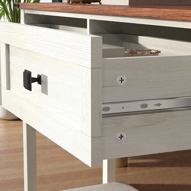 Farmhouse Console Table with 2 Drawers and Bottom Shelf, Rustic Entryway Table for Living Room and Hallway Storage