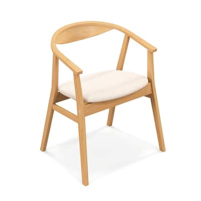 Bamboo Accent Chair with Armrest and Curved Backrest-Natural - 23" x 20" x 30" (L x W x H)