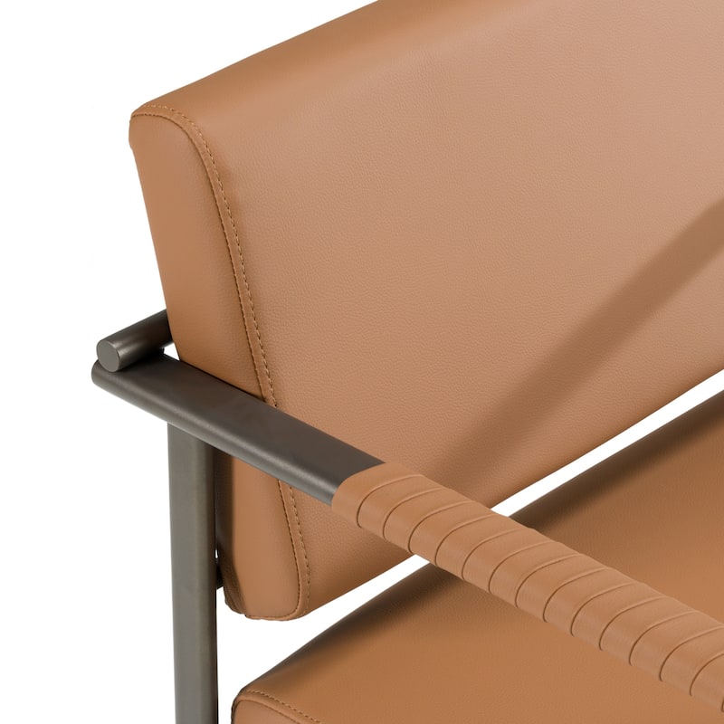 Modrest Atlan Modern Camel Vegan Leather & Dark Gold Dining Chair