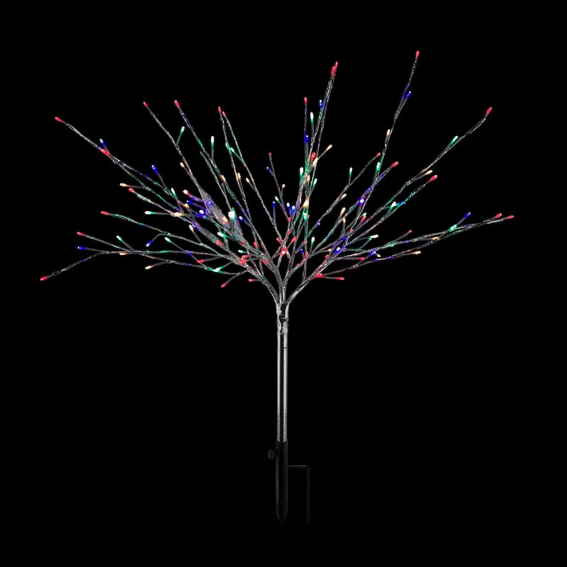 Alpine Corporation 39"H Indoor/Outdoor Metallic Foil Tree Stake Holiday Decoration with Green LED Lights
