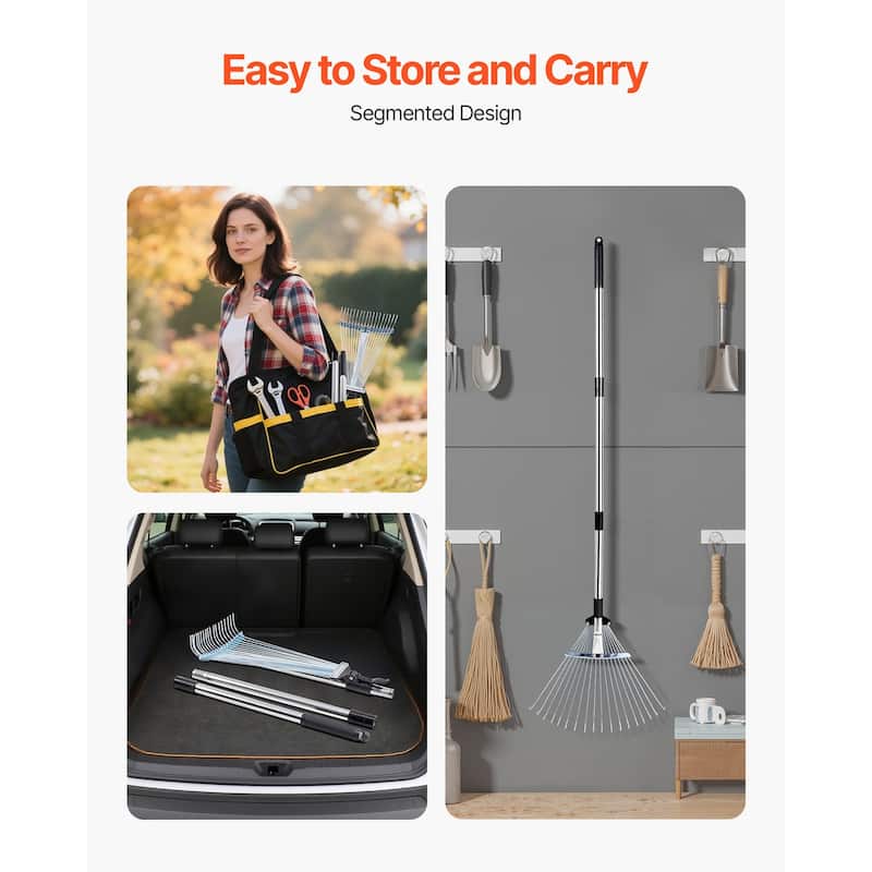 Adjustable Lawn Rake for Leaves and Grass, Stainless Steel - 55.6 x 17.13 x 2.91 in