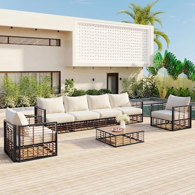 Modern Minimalist 7-Piece Metal Patio Sectional Sofa Set